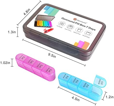 Genround Pill Box 7 Days 4 Times,  Weekly Pill Organizer 4 Times a Day Morning Noon Night with Case Portable for Vitamins Medication