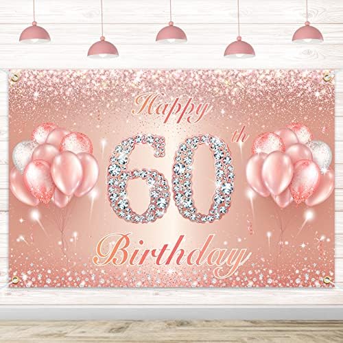 Sretna pozadina natpisa za 60. rođendan - Okolikovanje 60 rođendanskih zabava za žene ili muškarce - Rose Gold 4 x 6ft