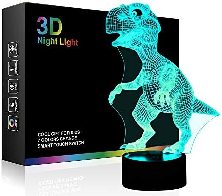 Wiscky Dinosaur Toys 3d noćna lampica - Djeca poklon za dječake, 7 LED boja Promjena rasvjete, dodirni USB stol za stol za spavaće