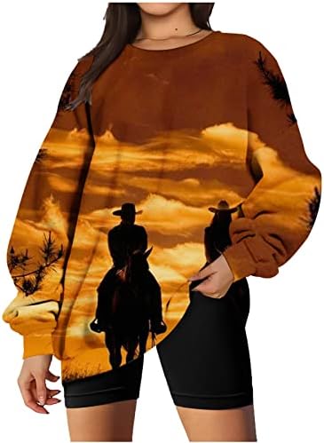 Predimenzionirana raglan košulja Žene trendovske majice za tisak konja casual labava kapka na ramenu gornji dio majice dugih rukava