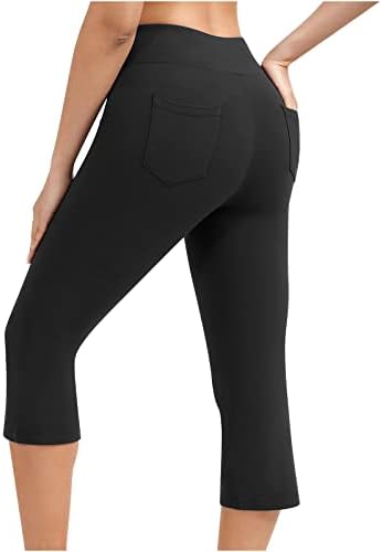 Capri gamaše za žene dužine koljena, nogunke s visokim strukom, trening joge Capris za ležerno ljeto sa džepovima