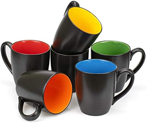 Set od 6 šalica za kavu od 16 oz, set mat crnih porculanskih šalica, predimenzionirane keramičke šalice za piće za kavu, čaj, sok,