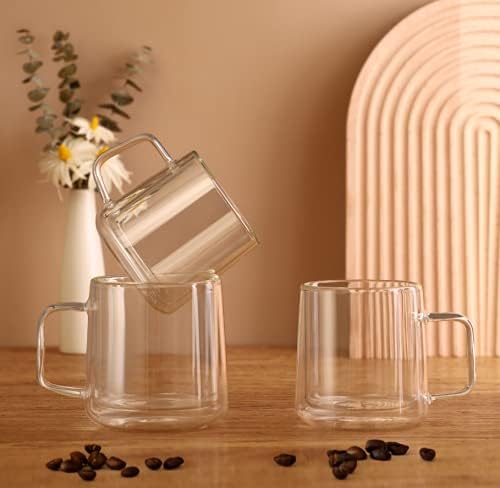 Staklene šalice za kavu od 10 unci, staklene šalice s dvostrukom stijenkom s ručkom, prozirne šalice za espresso latte cappuccino vrećice