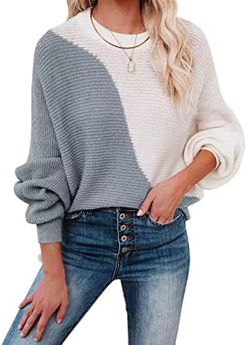 O-Neck džemperi za žene colorblock novogodišnje bluze dugih rukava Pletenje rastezanja Easy rad Predimenzionirani džemperi