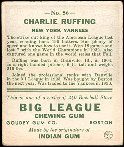1933. Goudey 56 Red Ruffing New York Yankees VG/EX Yankees