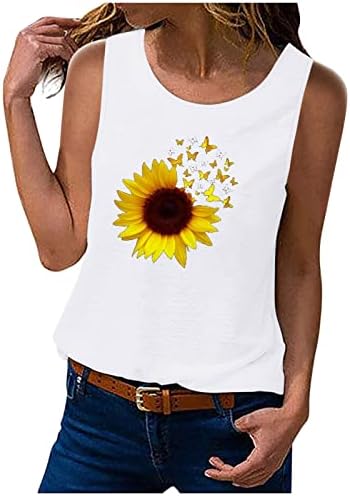 Slatke grafičke majice s naramenicama za žene ljeto 2023 Majica Bez rukava s okruglim vratom tunika smiješne majice sa suncokretovim