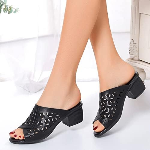 Žene klizne papuče Ljetne dame modne čvrste boje Ljetna šupljina retro debela riba sa sandalama s visokim potpeticama klinaste sandale