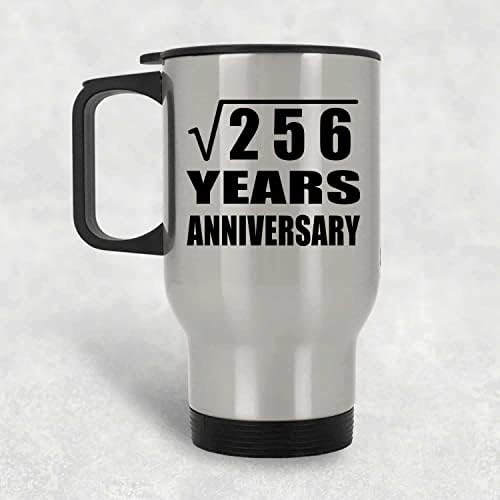 Dizajnsify 16. godišnjica korijena od 256 godina godišnjice, Silver Travel šalica 14oz od nehrđajućeg čelika izolirani Tumbler, Pokloni