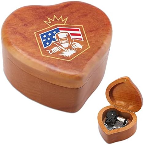 Zavarivanje američke zastave zavarivača Vintage Wooden Wortwork Musical Box Darovi u obliku srca u obliku srca za ljubavnice za obiteljske