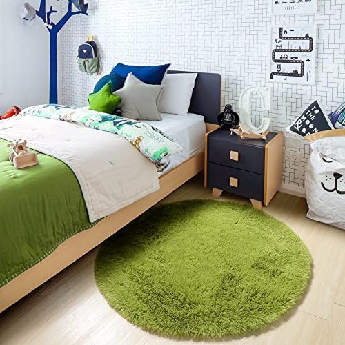 Onasar meko okrugli prostor za spavaću sobu, 5 ft zeleni krug prostirke za vrtić, pahuljasti tepih za dječju sobu, drhtavi podna prostirka