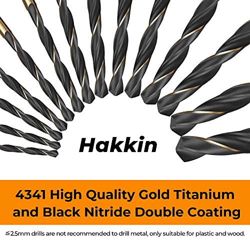 Hakkin 99pcs teška služba HSS 4341 Twist BIT BIT, 1,5-10 mm bušilice s titanom i crnim nitridom obloženim, anti-hodajući 135 ° dosadne