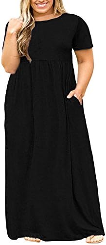 Ženska labava jednobojna ležerna Maksi haljina Plus Size s kratkim rukavima i džepovima