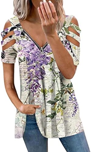 Bluza majica za žensku kratku rukavu s ramena duboki v vrat pamuk patum up grafički print cvjetna majica mo