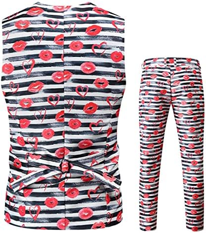 Xzhdd Valentinovo 2 komada odijela za muške, ljubavno tiskano prsluk s prslukom prsluka hlače hlače hlače Slim Fit Party Toit Sets