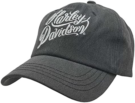 Harley -Davidson muški zakrivljeni tekst zakrivljeni Bill Podesivi bejzbol kapa - siva