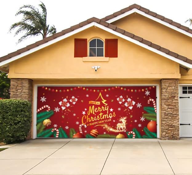 Natpis na garažnim vratima veličine 6,5 do 16 stopa Sretan Božić, freske na garažnim vratima Sretan Zimski Božić, veliki viseći Božićni