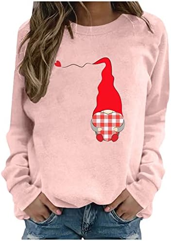 Žene Valentinove košulje s dugim rukavima vole Gnome grafičku duksericu Preveliku slatku slatku pulover povremene vrhove
