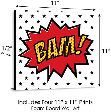 Velika točka sreće Bam Superhero - Dječja soba, dekor rasadnika i dekor doma - 11 x 11 inča zidna umjetnost vrtića - set od 4 otisaka
