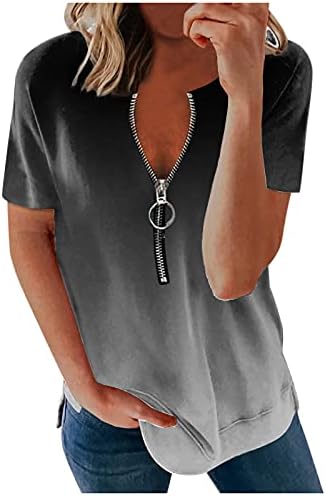 Ženska majica ljetna elegantna modna ležerna ombre košulja s izrezom u obliku slova u i kratkim rukavima