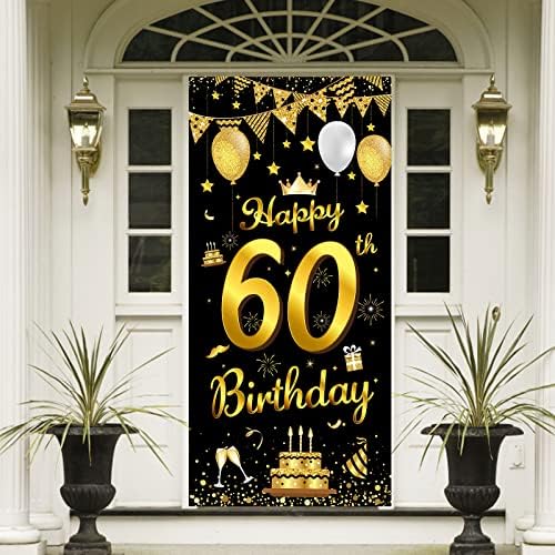 natpis za 60. rođendan, pozadina za ukrašavanje zabave od crnog zlata za 60. rođendan i natpis za vrata za muškarce i žene, pozadina