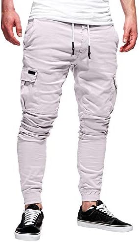 Muške vitke joggers hlače hlače za zavoj solidne boje za teretanu za trčanje bodybuilding hlača s multi džepom