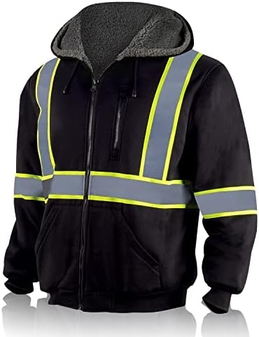 SicalOBO muški visoki vidljivost runa obložena sigurnosna kapuljača, reflektirajuća zimska bombarska jakna, bok vis građevinska radna