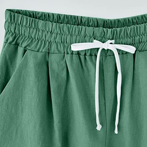 Ženske platnene ljetne kratke hlače plus veličine Bermuda kratke hlače za žene povremene kratke hlače elastične kratke hlače s džepovima