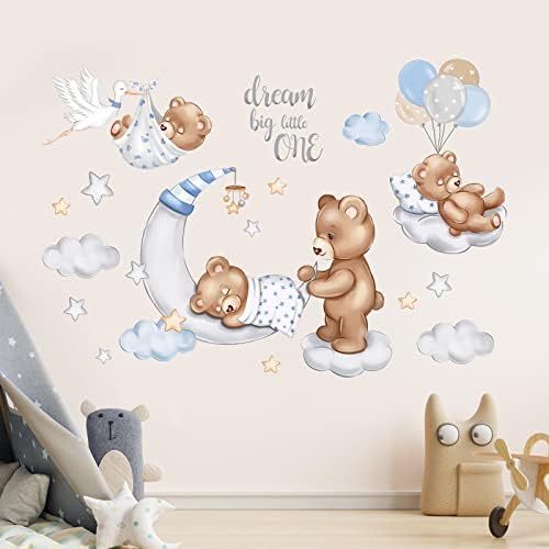 Wondever Sleep Baby Medvjed zidne naljepnice sanjaju velike oblake baloni oguliti i zalijepiti zidne umjetničke naljepnice za dječju