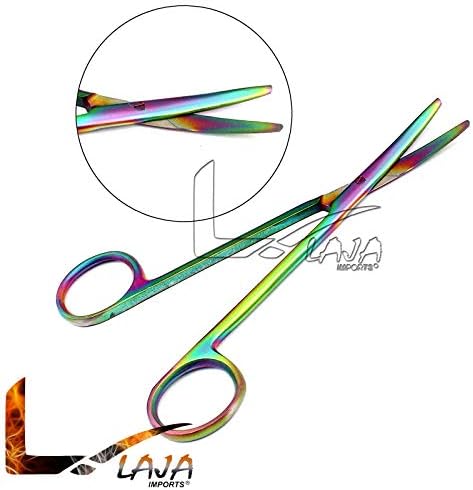 Laja Uvoz set od 2 multitanium boja Rainbow Metzenbaum Scissors 5,5 Ravni i zakrivljeni nehrđajući čelik