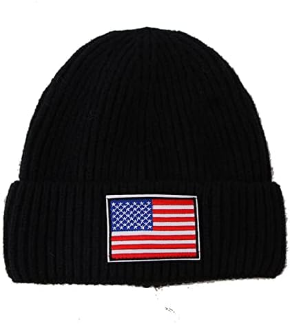 Muška kapa, voluminozna pletena kapa s manšetama, kape lubanje s printom američke zastave, mekane zimske kape, Muške udobne tople heklane