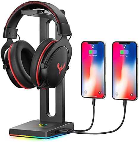 Igra stalak za slušalice Blade Hawks RGB s 3,5-mm priključkom AUX i 2 USB, čvrst držač-postolje za slušalice Bose, Beats, Sony, Sennheiser,