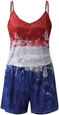Plasični kombinezoni Žene žene Summer USA, otisci zastava za zastave Scoop vrat bez rukava, ležerni tenk kratke žene s haljinama