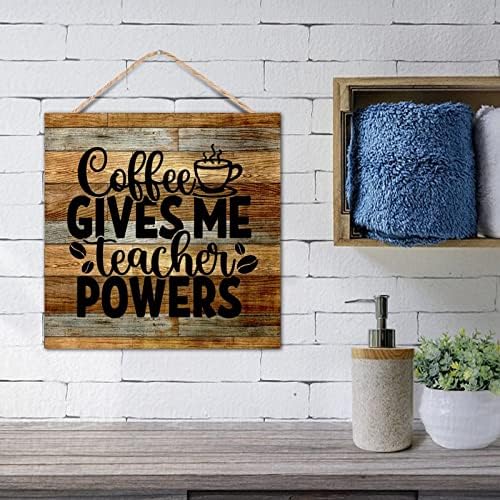 Obiteljski citat drveni znak Biblijski stih kava rečeno kava mi daje moć učitelja rustikalni drveni zidni umjetnički ploča za trijem