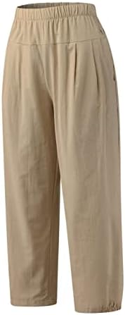 Zontroldy posteljine Capri hlače za žene visoke struke široke noge joge kapris usjevne hlače s džepovima s džepovima