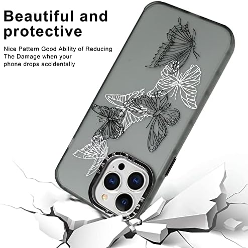Mophinda za iPhone 13 Pro 6.1'''2021 prozirna mat mekana futrola za telefon, slatka crno -bijela tiskana leptira prikladna za djevojčice
