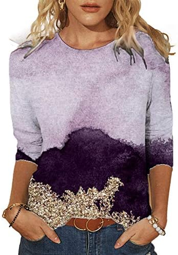 Ženski ljetni vrhovi trendi blok u boji podudarni gradijent 3/4 rukave majice casual labavi okrugli vrat pulover majice