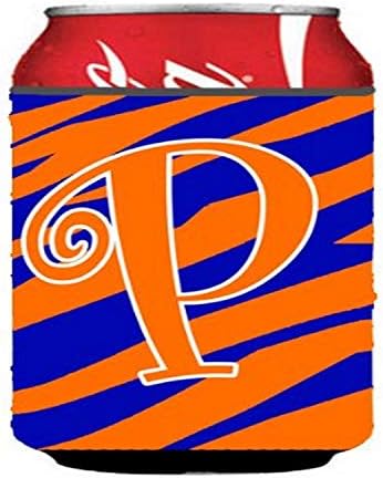 Caroline blago CJ1036-PCC Pismo P Početna tiger traka plava i narančasta limenka ili zagrljaj za boce, može hladiti rukav zagrljaj