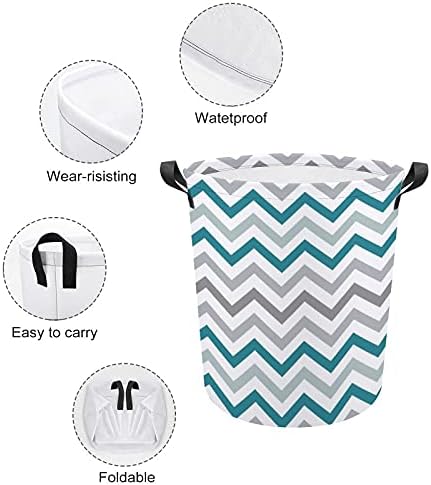 Foduoduo košarica za pranje rublja Chevron Design Aqua siva i bijela kočnica rublja s ručkama Sklopljiva vreća za odlaganje prljave