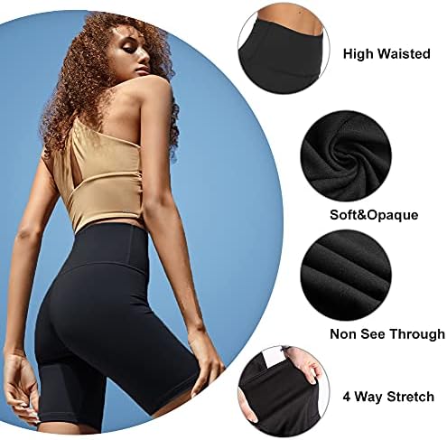 Sundwudu 4 Pack biciklističke kratke hlače za žene - 8 ”s visokim strukom Kontrola trbuha ljetne vježbe za trčanje joga atletika