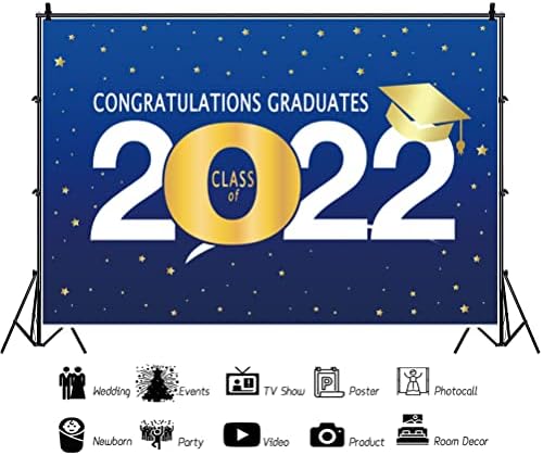 Oerju 20x10ft Blue klasa 2022 pozadina diplomiranja čestitke čestitke za grad Bachelor CAP Zvijezde diplomiranje natpisa Prom Party