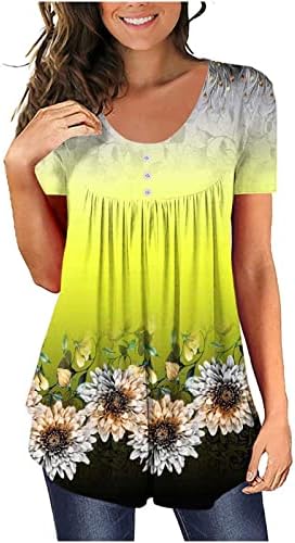 lcepcy casual tunike vrhovi za žene po cijelom cvjetnom printu ruched majice okrugli vrat kratki rukavi majice 2023 ljetne bluze