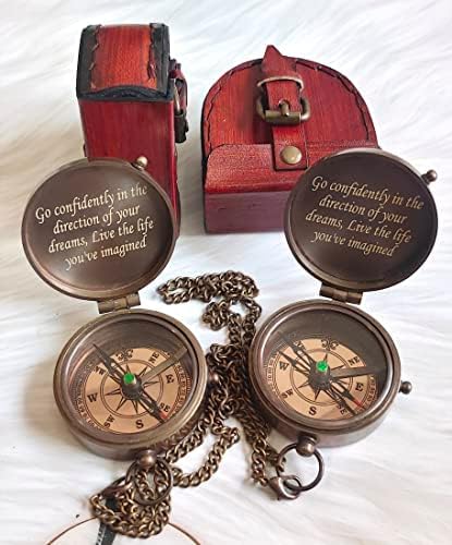 Nautical Hut kompas svoj Tommy svoj tubbo mesingani džep kompas s kožnim kućištem, kompas s lancem, gusarskim kompasom, gravatni poklon