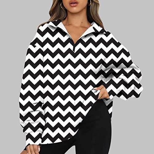 Ženske predimenzionirane polovine zip pulovera dukserice dugih rukava Quarter Zip Hoodie džemper tinejdžerice jeseni bluza odjeća bijela