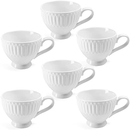 Set bijelih šalica za kavu od 6-15oz bijelih šalica za kavu s reljefnim perlicama, set keramičkih šalica s kandžama za kavu, chai latte,