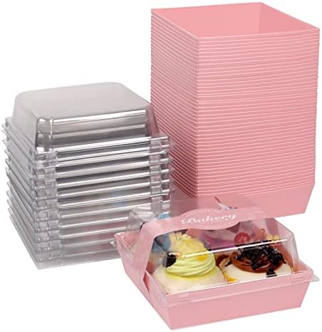 Kutije za narezke od 50 komada s prozirnim sigurnim poklopcima i naljepnicama od 50 komada, ružičaste četvrtaste posude za jednokratnu