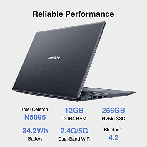Laptop ECOHERO 2023, 15,6 1920x1080 FHD IPS zaslon, 12 GB ram-a DDR4/256 GB NVMe SSD, quad core procesor Intel N5095, prijenosna računala,