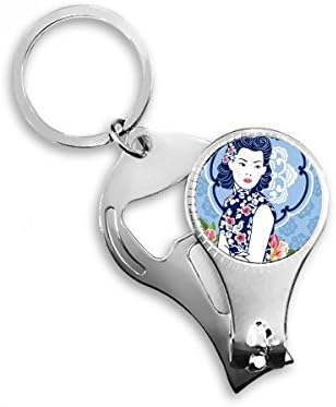Kineska kultura plavi cvijet žena nokat za nokat ring ključ za otvarač za otvarač boca za bočicu