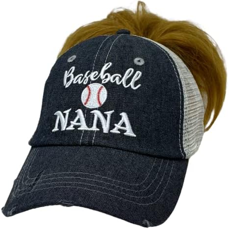 Cocomo Soul Womens Baseball Nana Hat | Baseball Nana Messy Bun Visoki šešir za konjski rep | Bejzbol nana kap | Bejzbol nana 215 tamno