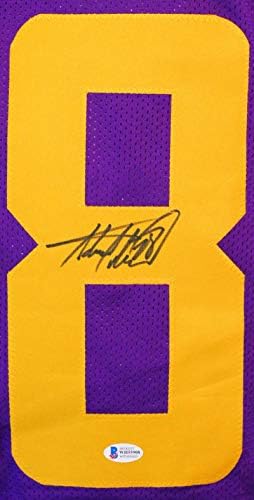 Adrian Peterson potpisao je purple pro stil dres s žutim brojem- beckett wblack 8