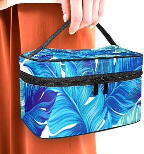 ECMRAD prijenosna torba za šminkanje plava biljka liši tiskani veliki kapacitet s patentnim zatvaračem pogodnim za lijepe djevojke